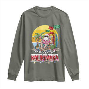 Mele Kalikimaka Hawaiian Christmas In July Hawaii Santa Long Sleeve Shirt Xmas Family Beach Vacation TS10 Military Green Print Your Wear