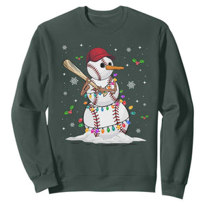 Christmas Baseball Player Sweatshirt Baseball Snowman Balls Snow Xmas Gifts Santa Sports Gifts For Men Boys TS10 Dark Forest Green Print Your Wear