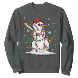 Christmas Baseball Player Sweatshirt Baseball Snowman Balls Snow Xmas Gifts Santa Sports Gifts For Men Boys TS10 Dark Heather Print Your Wear