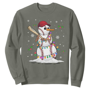 Christmas Baseball Player Sweatshirt Baseball Snowman Balls Snow Xmas Gifts Santa Sports Gifts For Men Boys TS10 Military Green Print Your Wear