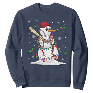 Christmas Baseball Player Sweatshirt Baseball Snowman Balls Snow Xmas Gifts Santa Sports Gifts For Men Boys TS10 Navy Print Your Wear