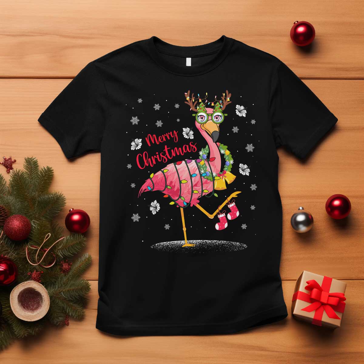 Christmas Flamingo T Shirt Tropical Xmas Family Beach Vacation TS10 Black Print Your Wear