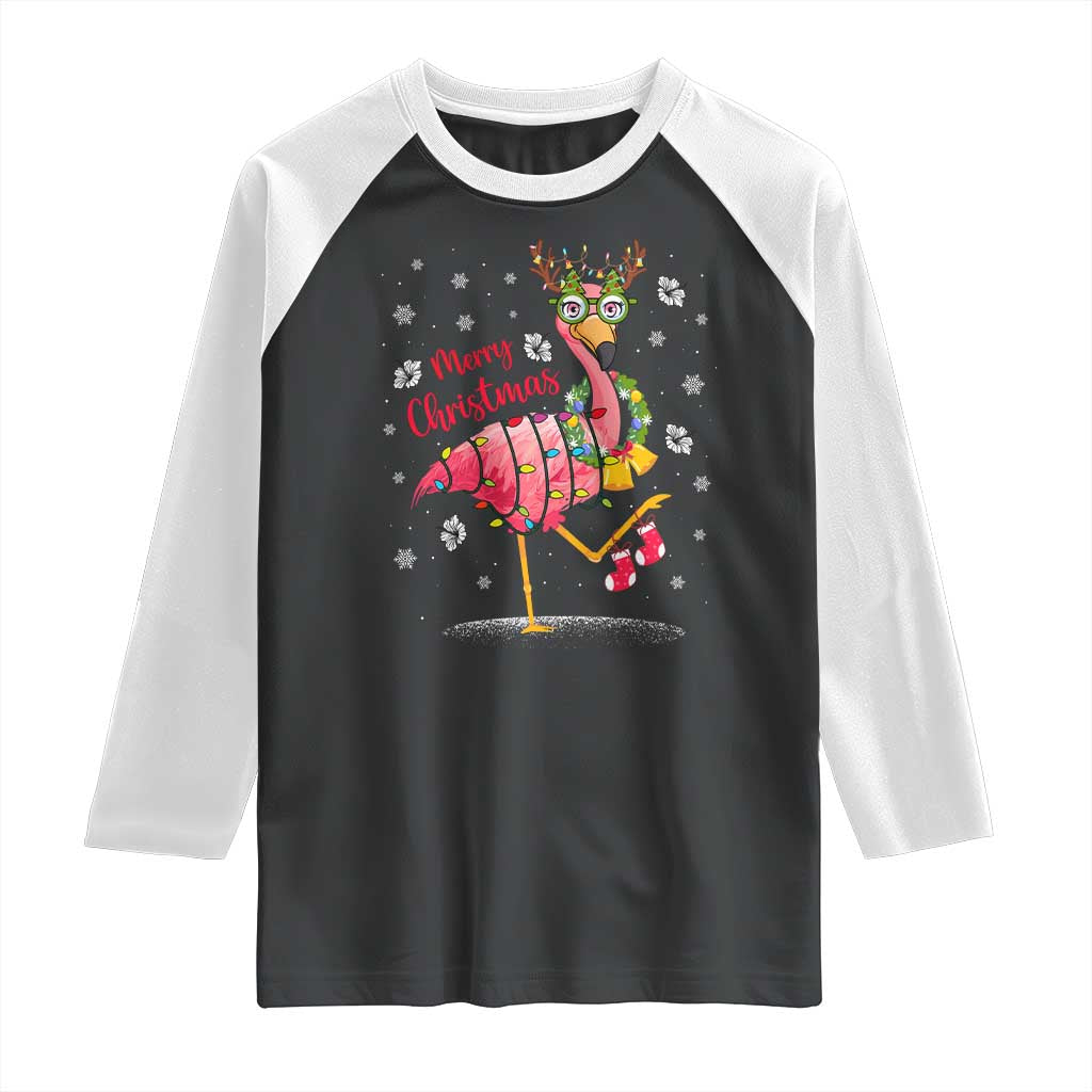 Christmas Flamingo Raglan Shirt Tropical Xmas Family Beach Vacation TS10 Black White Print Your Wear