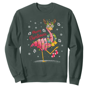 Christmas Flamingo Sweatshirt Tropical Xmas Family Beach Vacation TS10 Dark Forest Green Print Your Wear