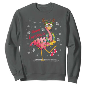 Christmas Flamingo Sweatshirt Tropical Xmas Family Beach Vacation TS10 Dark Heather Print Your Wear