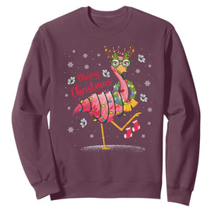 Christmas Flamingo Sweatshirt Tropical Xmas Family Beach Vacation TS10 Maroon Print Your Wear