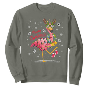 Christmas Flamingo Sweatshirt Tropical Xmas Family Beach Vacation TS10 Military Green Print Your Wear