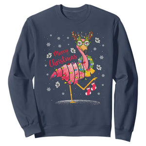 Christmas Flamingo Sweatshirt Tropical Xmas Family Beach Vacation TS10 Navy Print Your Wear