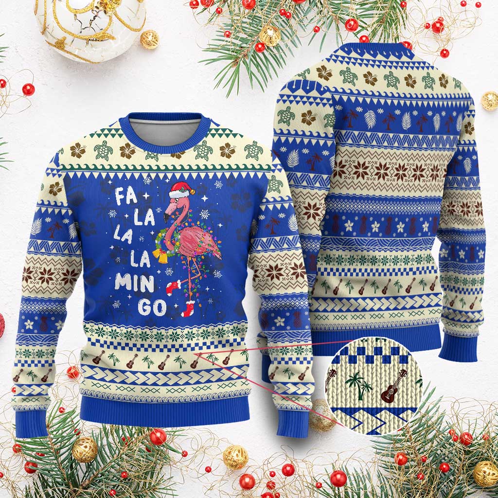 Flamingo Ugly Christmas Sweater Hawaii Christmas Xmas Lights Tree TS10 Blue Print Your Wear