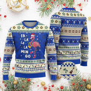 Flamingo Ugly Christmas Sweater Hawaii Christmas Xmas Lights Tree TS10 Blue Print Your Wear