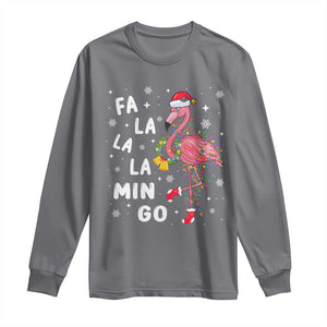 Christmas Flamingo Long Sleeve Shirt Hawaii Christmas Xmas Lights Tree TS10 Charcoal Print Your Wear