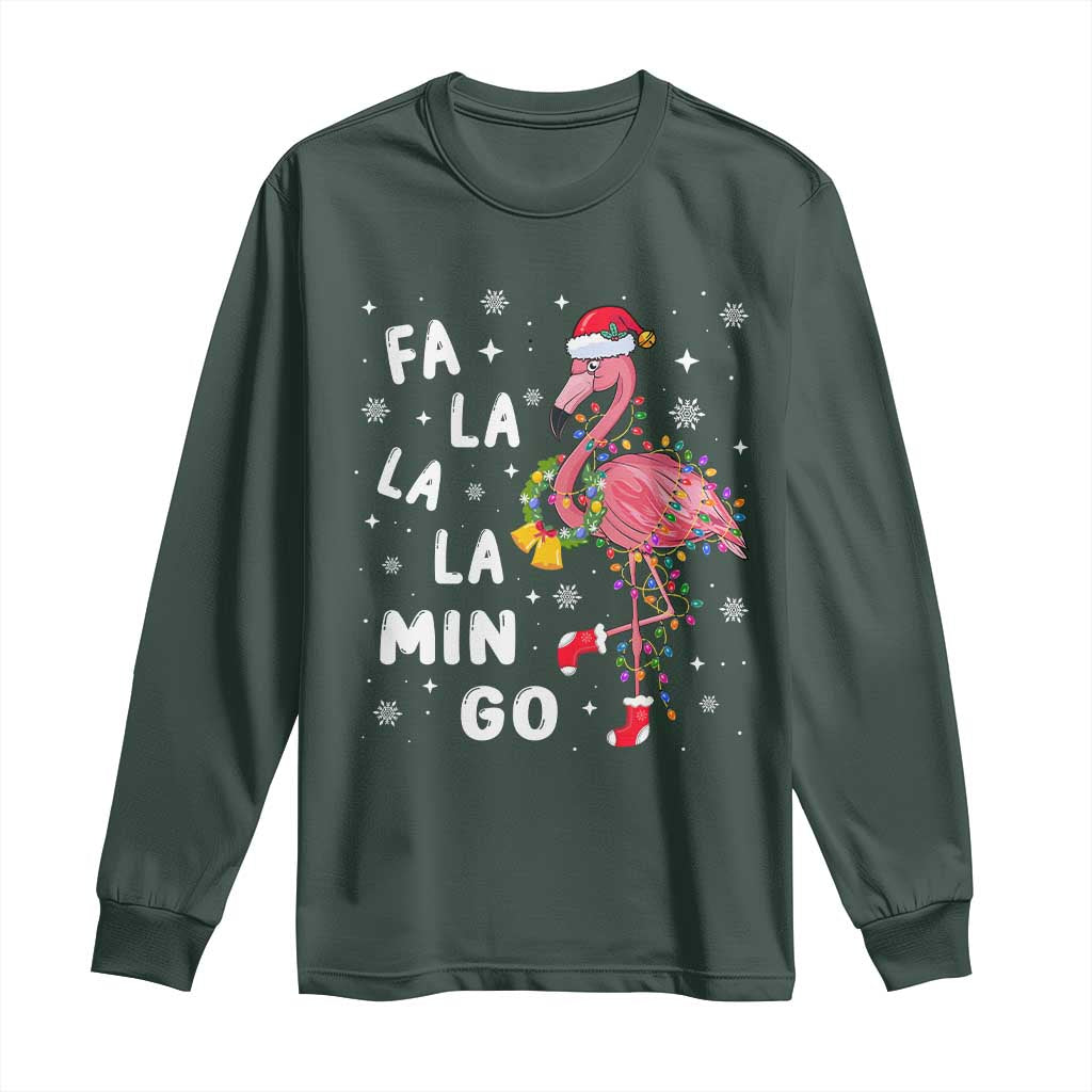 Christmas Flamingo Long Sleeve Shirt Hawaii Christmas Xmas Lights Tree TS10 Dark Forest Green Print Your Wear