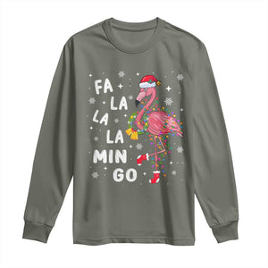 Christmas Flamingo Long Sleeve Shirt Hawaii Christmas Xmas Lights Tree TS10 Military Green Print Your Wear