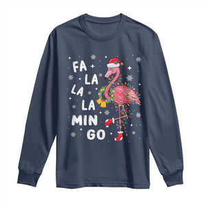 Christmas Flamingo Long Sleeve Shirt Hawaii Christmas Xmas Lights Tree TS10 Navy Print Your Wear