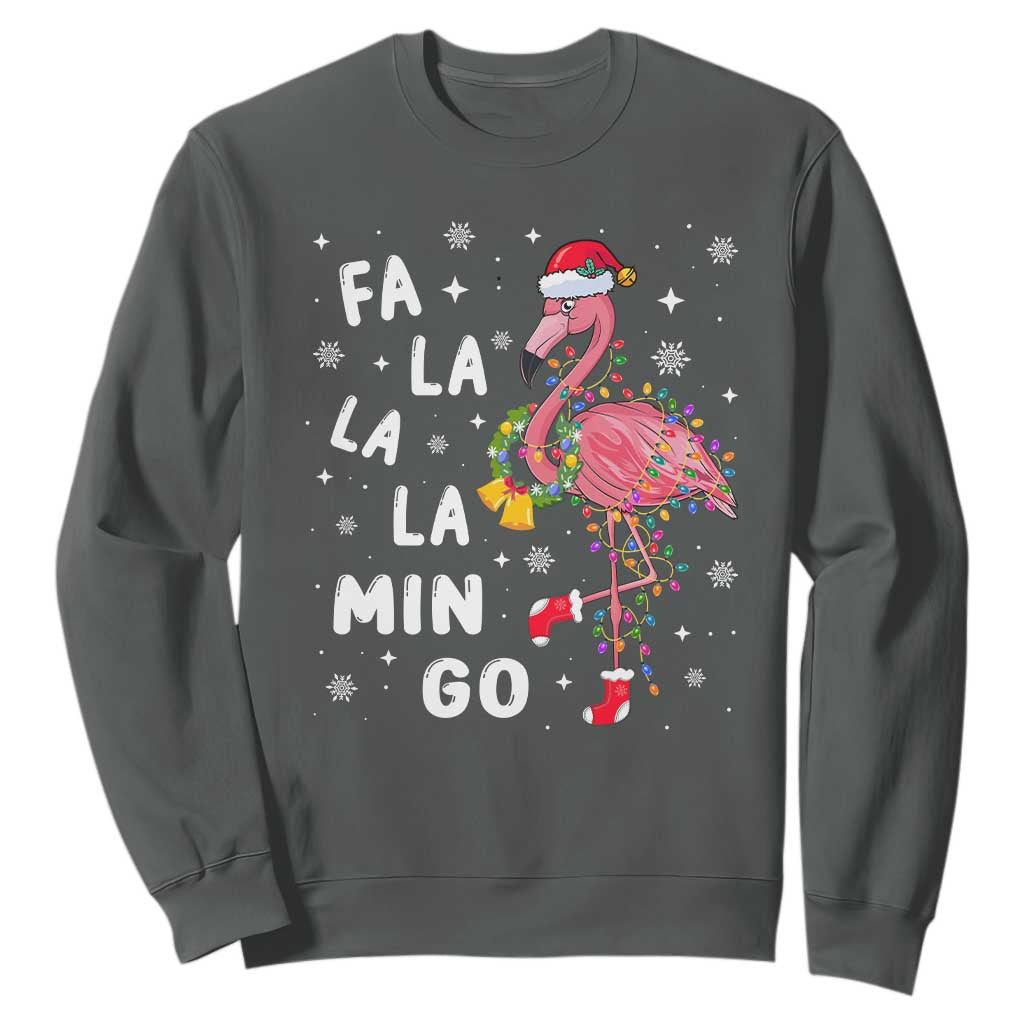 Christmas Flamingo Sweatshirt Hawaii Christmas Xmas Lights Tree TS10 Dark Heather Print Your Wear