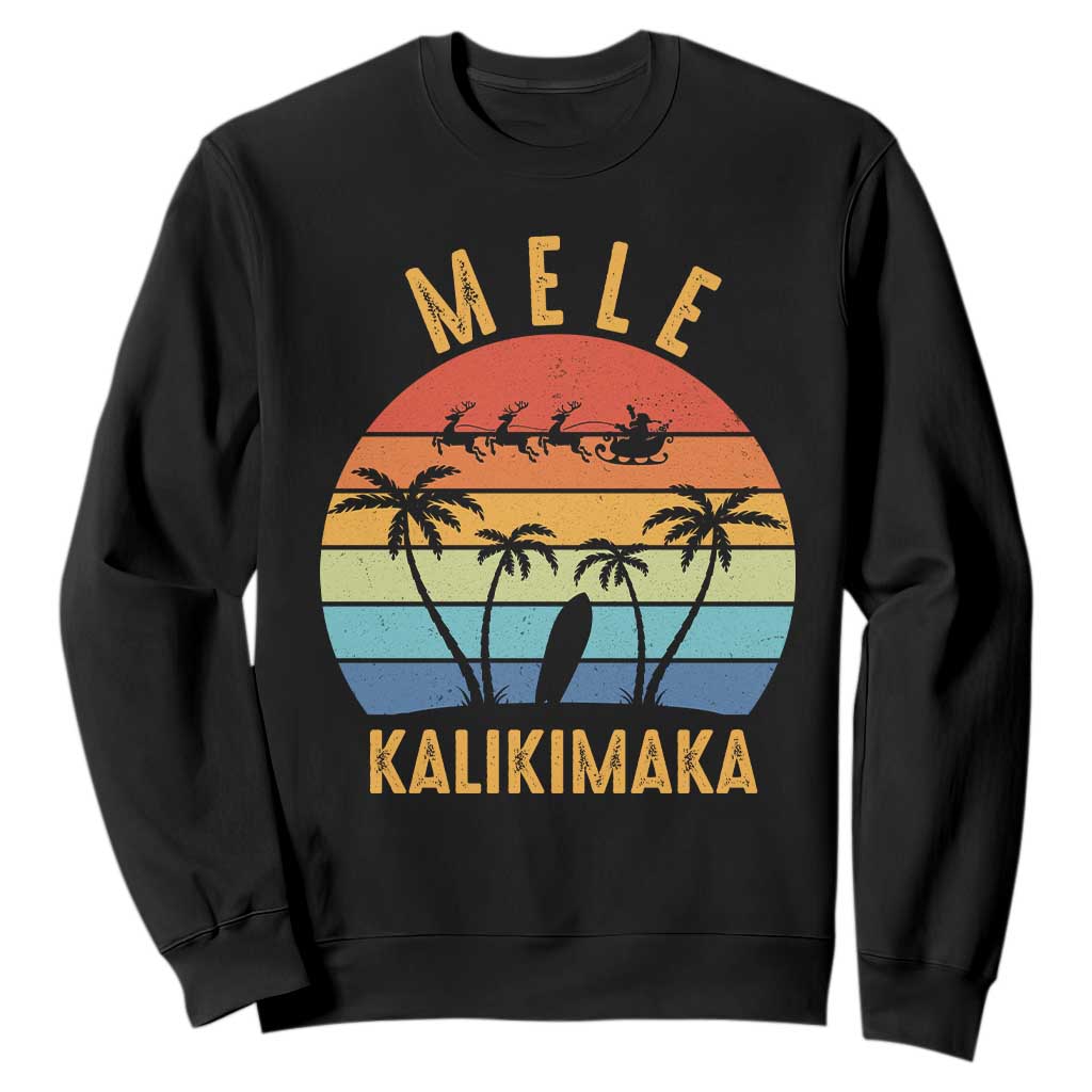 Mele Kalikimaka Hawaiian Christmas Sweatshirt Retro Hawaii Island Palm Beach Surfboard Surf Xmas Family TS10 Black Print Your Wear