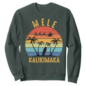 Mele Kalikimaka Hawaiian Christmas Sweatshirt Retro Hawaii Island Palm Beach Surfboard Surf Xmas Family TS10 Dark Forest Green Print Your Wear