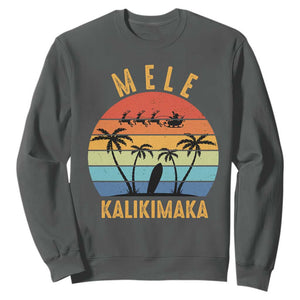 Mele Kalikimaka Hawaiian Christmas Sweatshirt Retro Hawaii Island Palm Beach Surfboard Surf Xmas Family TS10 Dark Heather Print Your Wear