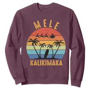 Mele Kalikimaka Hawaiian Christmas Sweatshirt Retro Hawaii Island Palm Beach Surfboard Surf Xmas Family TS10 Maroon Print Your Wear