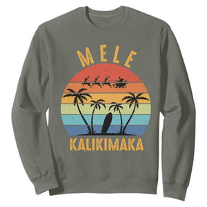 Mele Kalikimaka Hawaiian Christmas Sweatshirt Retro Hawaii Island Palm Beach Surfboard Surf Xmas Family TS10 Military Green Print Your Wear