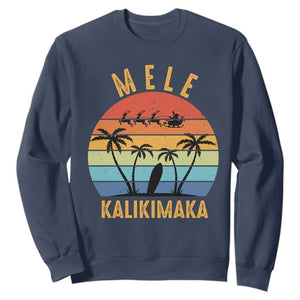 Mele Kalikimaka Hawaiian Christmas Sweatshirt Retro Hawaii Island Palm Beach Surfboard Surf Xmas Family TS10 Navy Print Your Wear