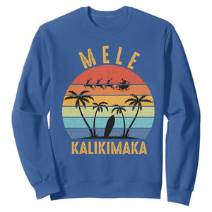 Mele Kalikimaka Hawaiian Christmas Sweatshirt Retro Hawaii Island Palm Beach Surfboard Surf Xmas Family TS10 Royal Blue Print Your Wear