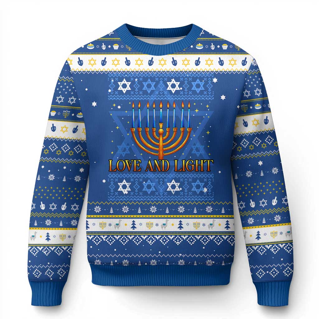 Ugly Hanukkah Hanukkah Ugly Sweater Love and Light Jew Menorah Jewish Chanukah TS10 Blue White Print Your Wear
