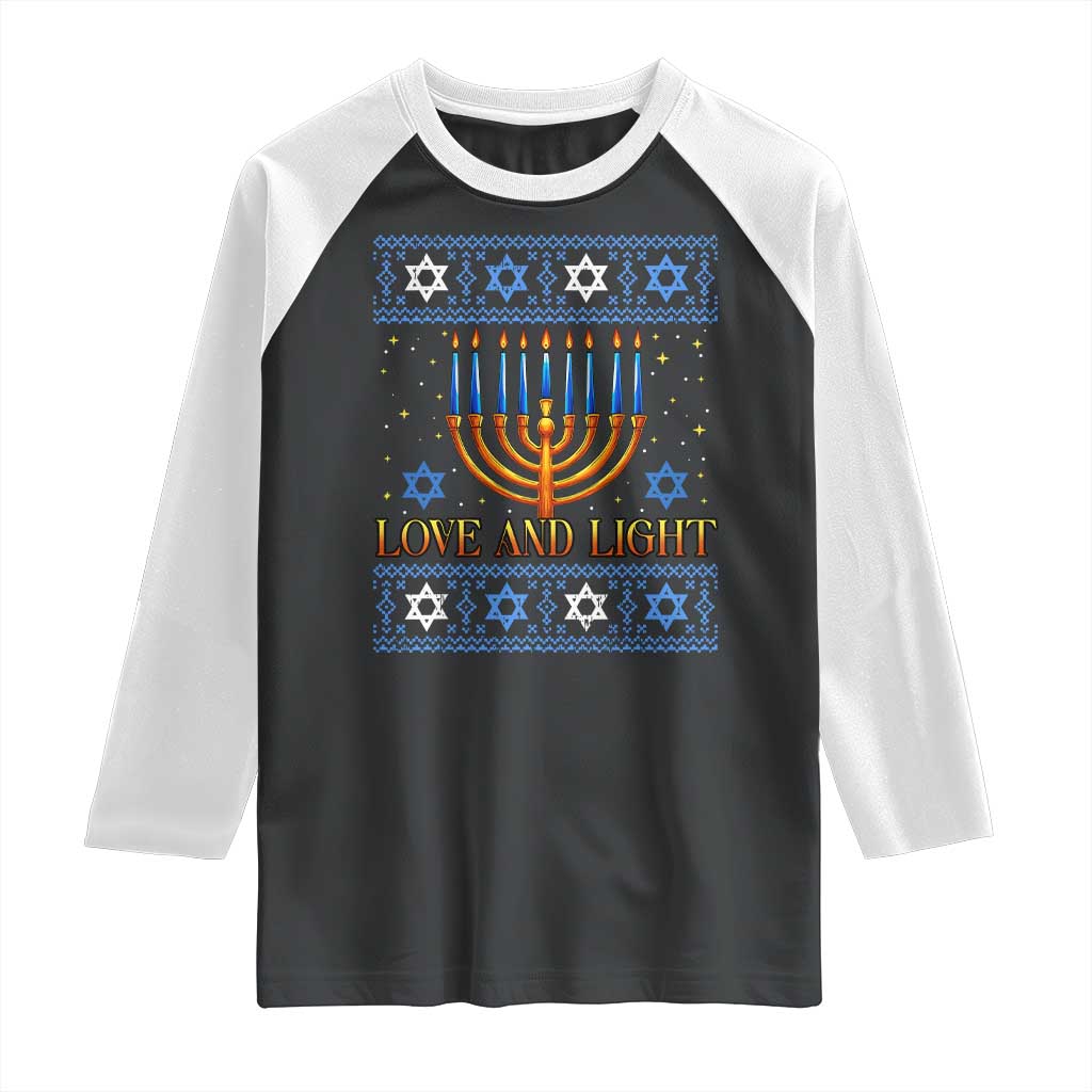 Ugly Hanukkah Raglan Shirt Love and Light Jew Menorah Jewish Chanukah TS10 Black White Print Your Wear