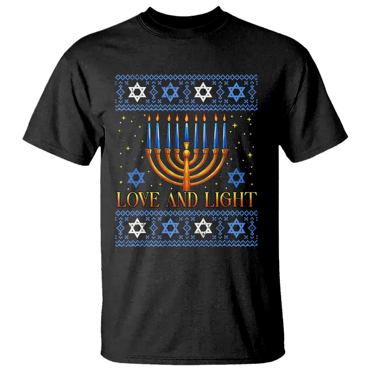 Ugly Hanukkah T Shirt Love and Light Jew Menorah Jewish Chanukah TS10 Black Print Your Wear