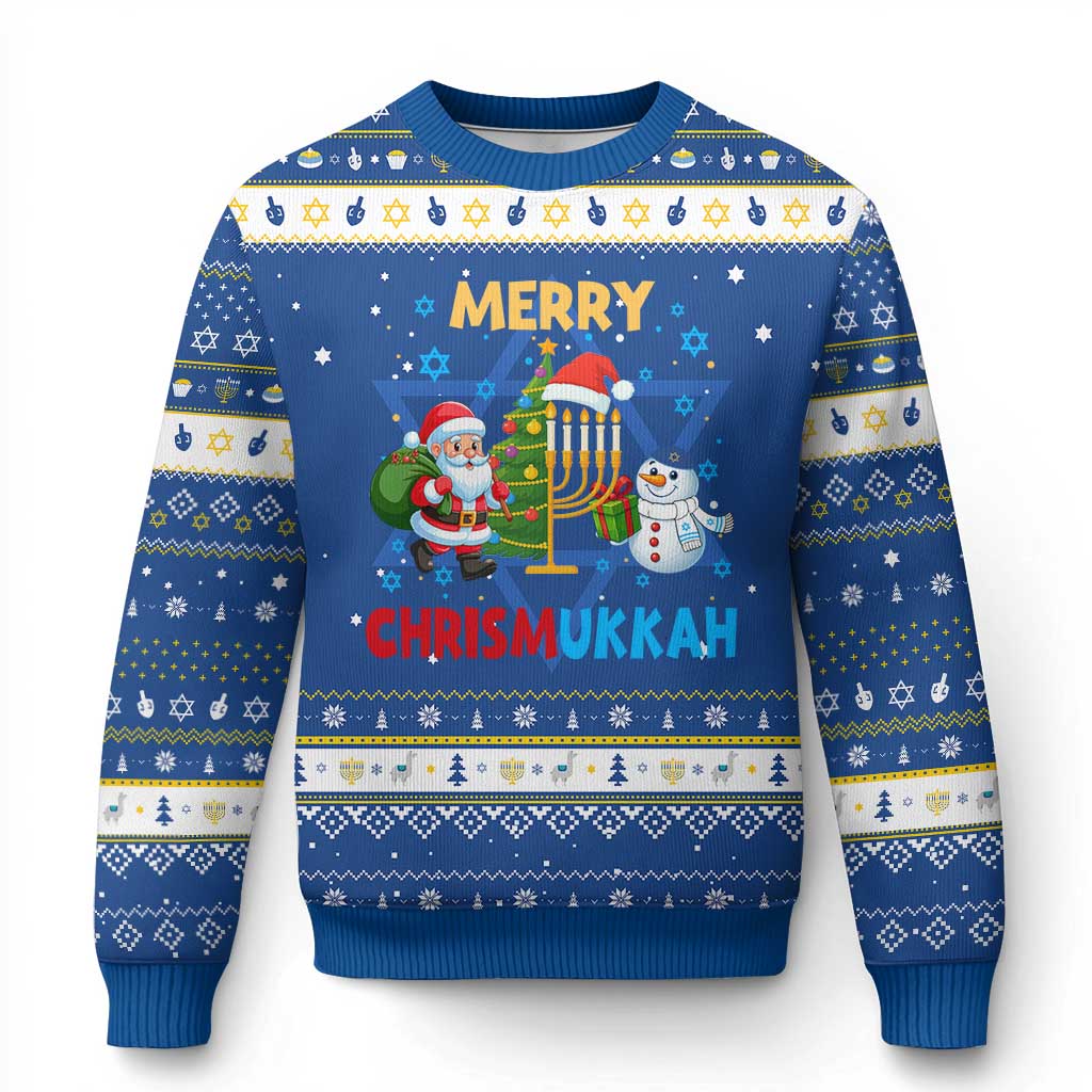 Merry Chrismukkah Hanukkah Ugly Sweater Happy Christmas Hanukkah Jewish Santa Snowman TS10 Blue White Print Your Wear