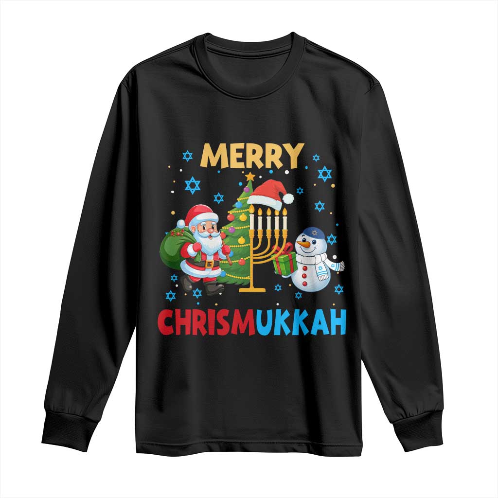Merry Chrismukkah Long Sleeve Shirt Happy Christmas Hanukkah Jewish Santa Snowman TS10 Black Print Your Wear