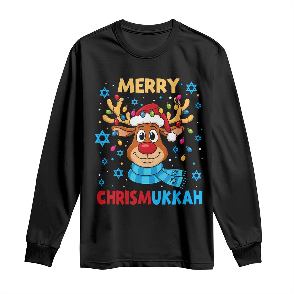 Merry Chrismukkah Long Sleeve Shirt Jewish Happy Christmas Hanukkah Reindeer Menorah TS10 Black Print Your Wear