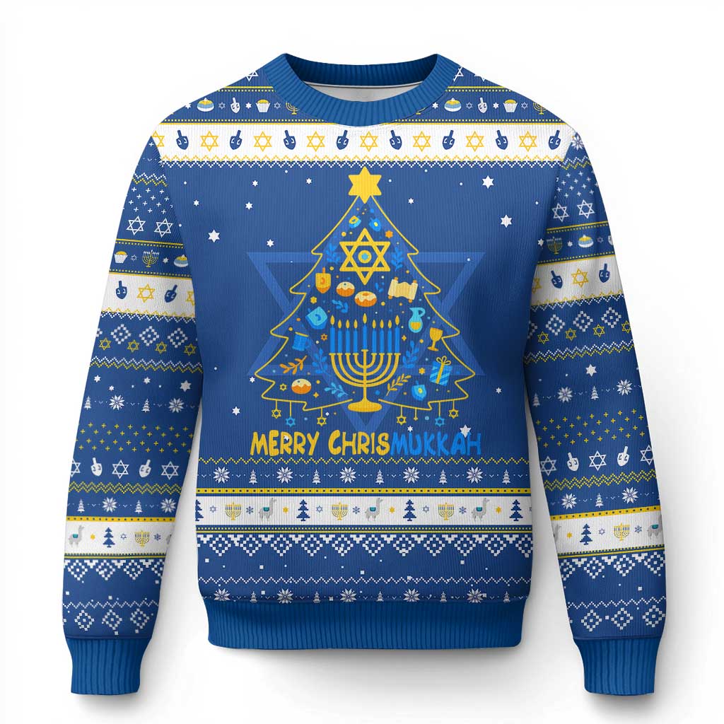 Merry Chrismukkah Hanukkah Ugly Sweater Jewish Happy Hanukkah Christmas Tree TS10 Blue White Print Your Wear