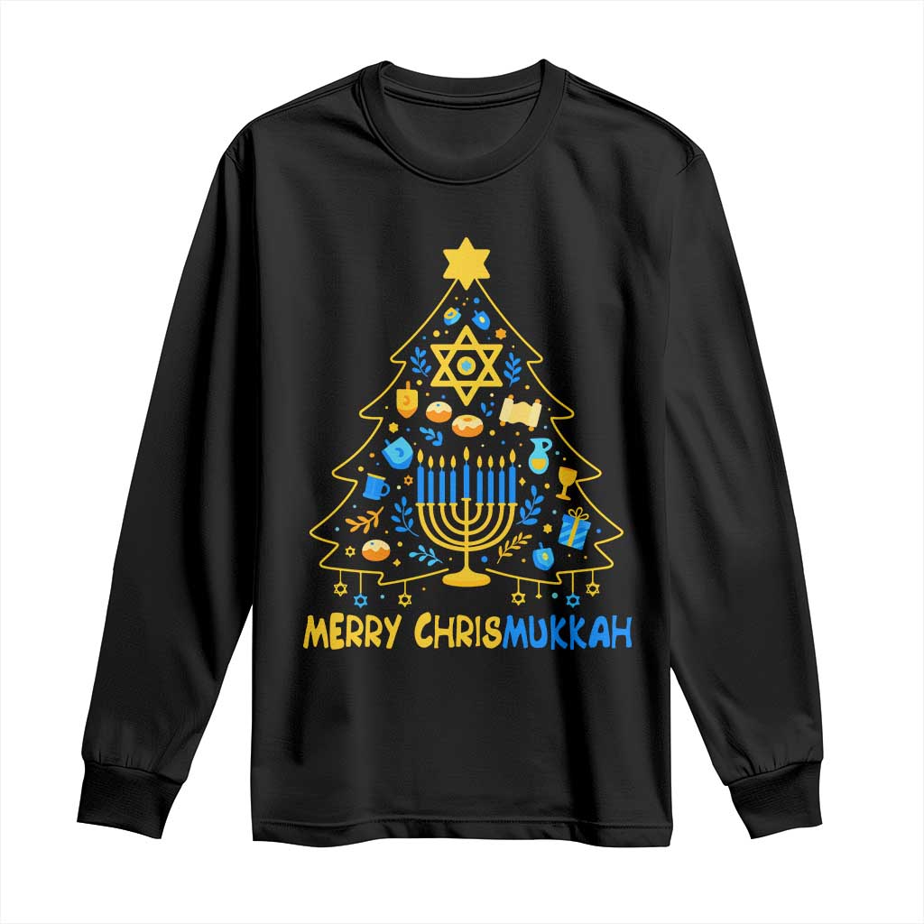 Merry Chrismukkah Long Sleeve Shirt Jewish Happy Hanukkah Christmas Tree TS10 Black Print Your Wear