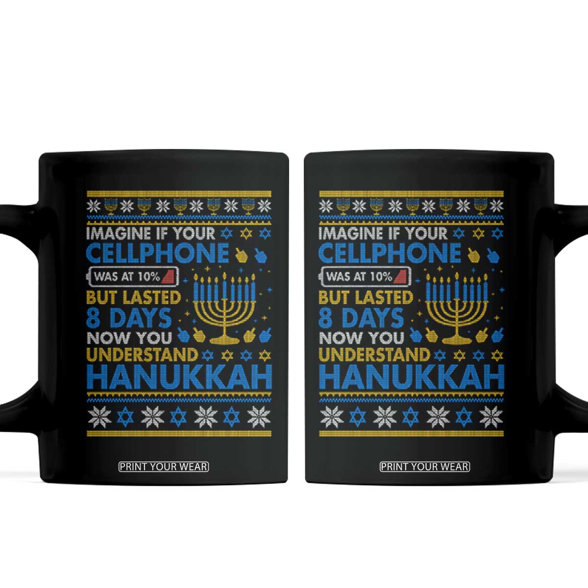 Funny Ugly Hanukkah Coffee Mug Imagine Your Cellphone Chanukah Jewish TS10 Black Print Your Wear