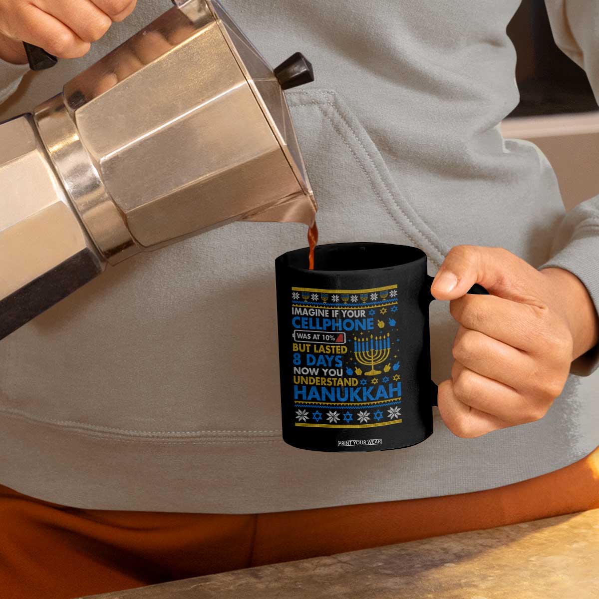 Funny Ugly Hanukkah Coffee Mug Imagine Your Cellphone Chanukah Jewish TS10 Print Your Wear