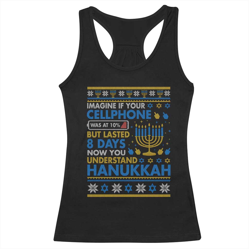 Funny Ugly Hanukkah Racerback Tank Top Imagine Your Cellphone Chanukah Jewish TS10 Black Print Your Wear
