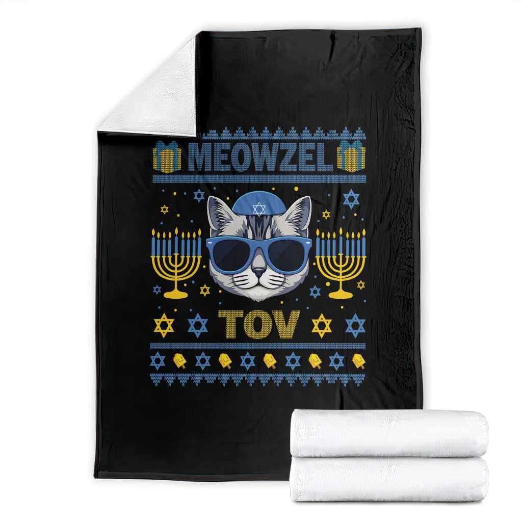 Cat Hanukkah Throw Blanket Meowzel Tov Jewish Cat Owner Ugly Chanukah TS10 Black Print Your Wear