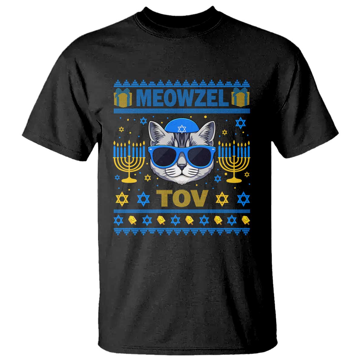Cat Hanukkah T Shirt Meowzel Tov Jewish Cat Owner Ugly Chanukah TS10 Black Print Your Wear