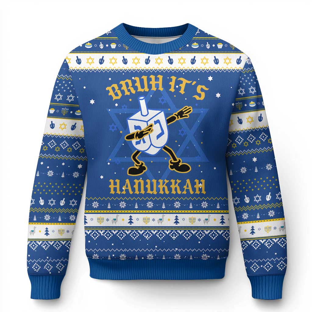 Bruh Hanukkah Hanukkah Ugly Sweater Funny Dabbing Dreidel Love Jewish Chanukah Jew Gift TS10 Blue White Print Your Wear