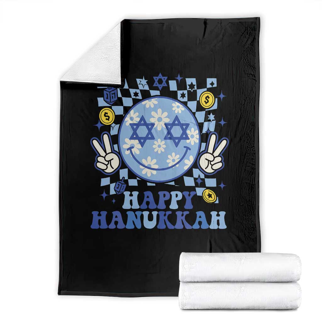 Happy Hanukkah Throw Blanket Groovy Star Of David Smile Face Chanukah Pajama TS10 Black Print Your Wear