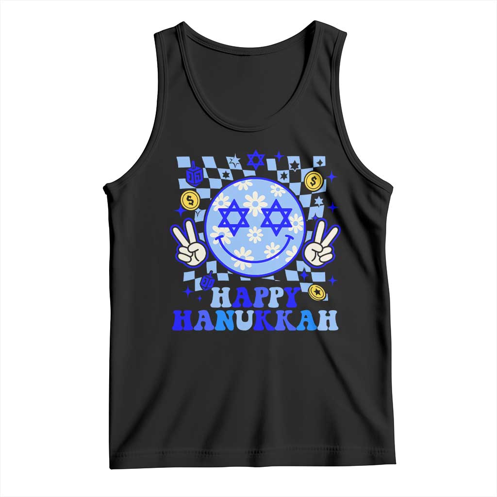 Happy Hanukkah Tank Top Groovy Star Of David Smile Face Chanukah Pajama TS10 Black Print Your Wear