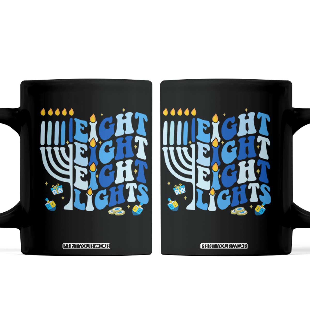 Happy Hanukkah Coffee Mug Retro Groovy Eight Nights and Eight Lights TS10 Black Print Your Wear