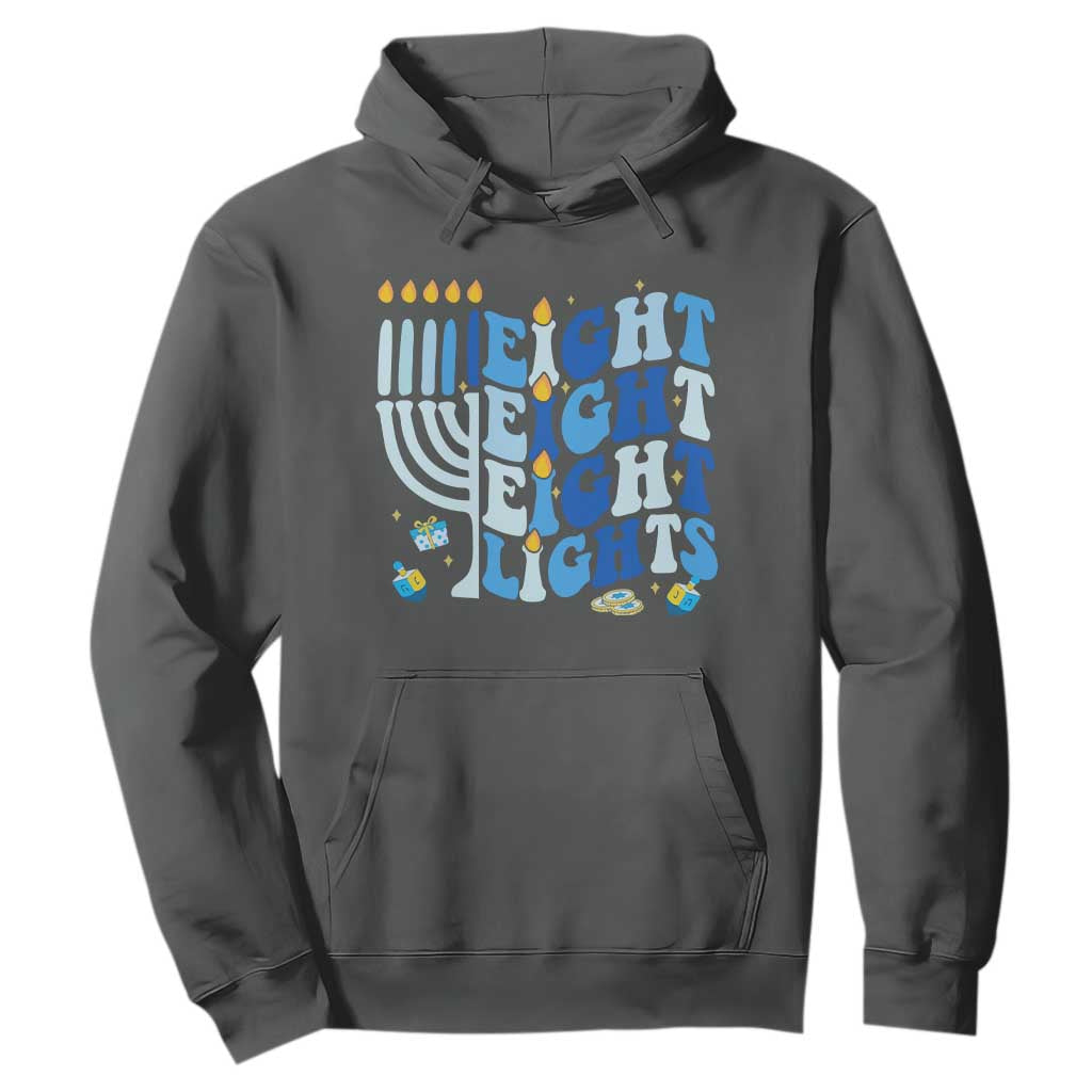 Happy Hanukkah Hoodie Retro Groovy Eight Nights and Eight Lights TS10 Dark Heather Print Your Wear