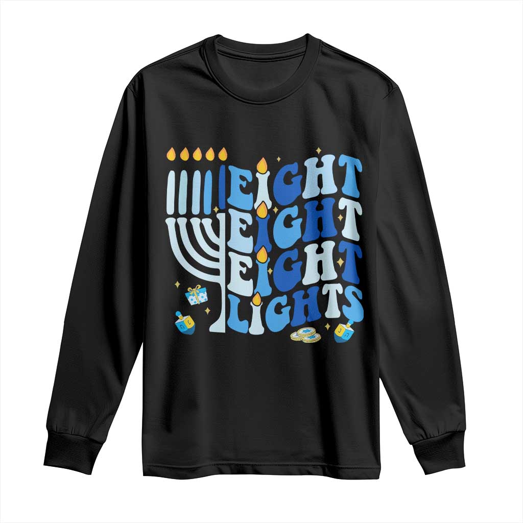 Happy Hanukkah Long Sleeve Shirt Retro Groovy Eight Nights and Eight Lights TS10 Black Print Your Wear