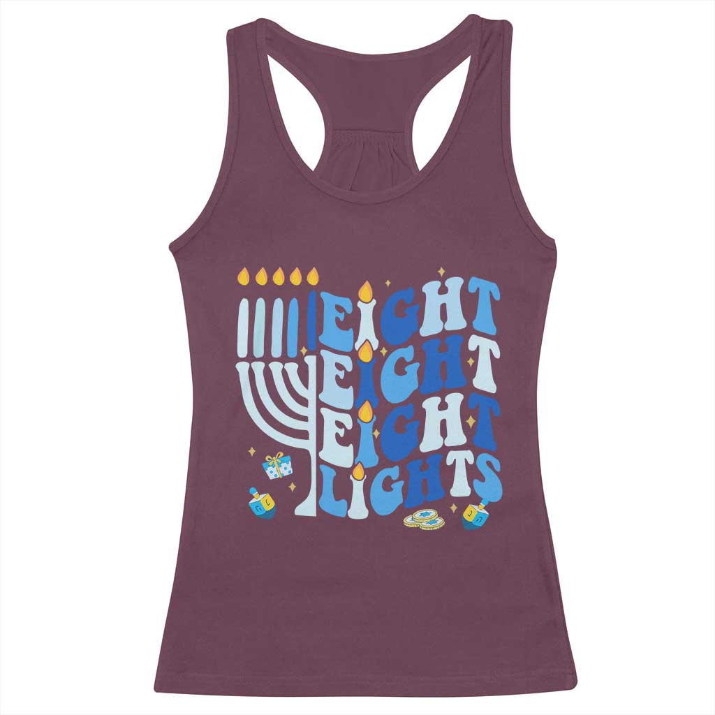 Happy Hanukkah Racerback Tank Top Retro Groovy Eight Nights and Eight Lights TS10 Maroon Print Your Wear