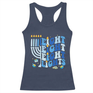 Happy Hanukkah Racerback Tank Top Retro Groovy Eight Nights and Eight Lights TS10 Navy Print Your Wear