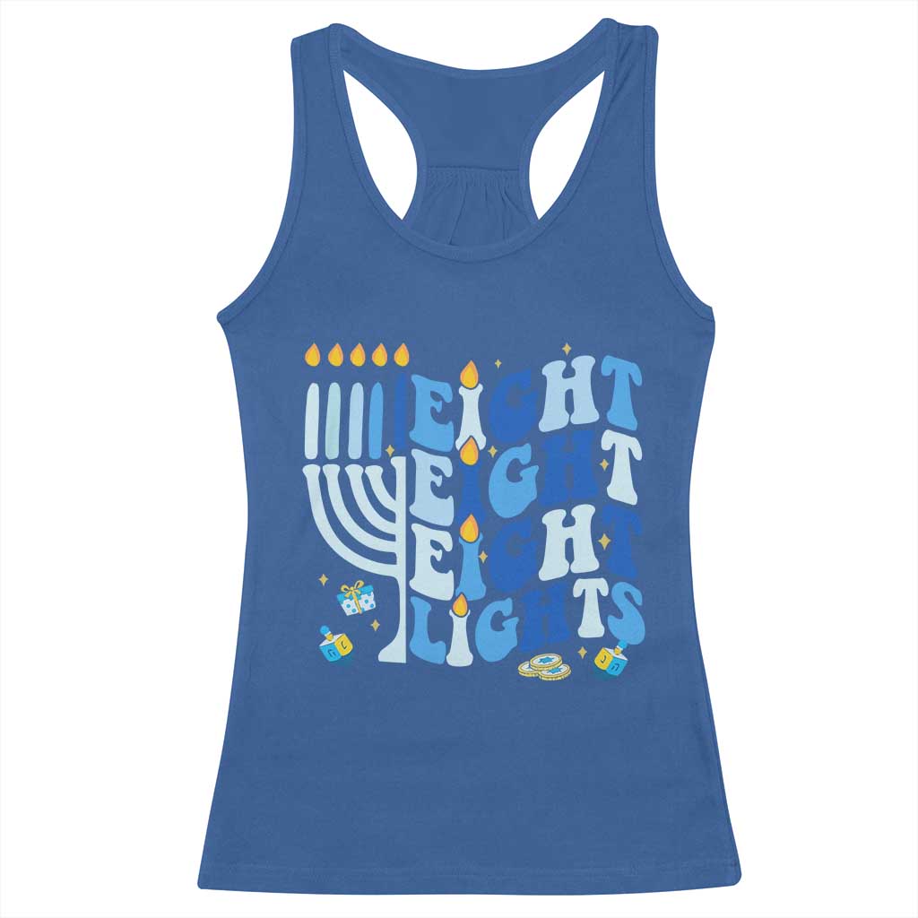 Happy Hanukkah Racerback Tank Top Retro Groovy Eight Nights and Eight Lights TS10 Royal Blue Print Your Wear