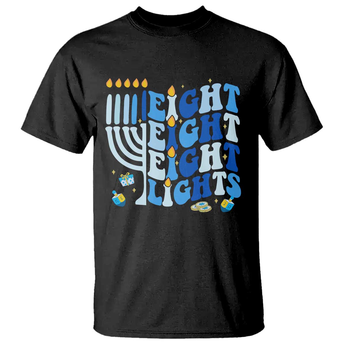 Happy Hanukkah T Shirt Retro Groovy Eight Nights and Eight Lights TS10 Black Print Your Wear