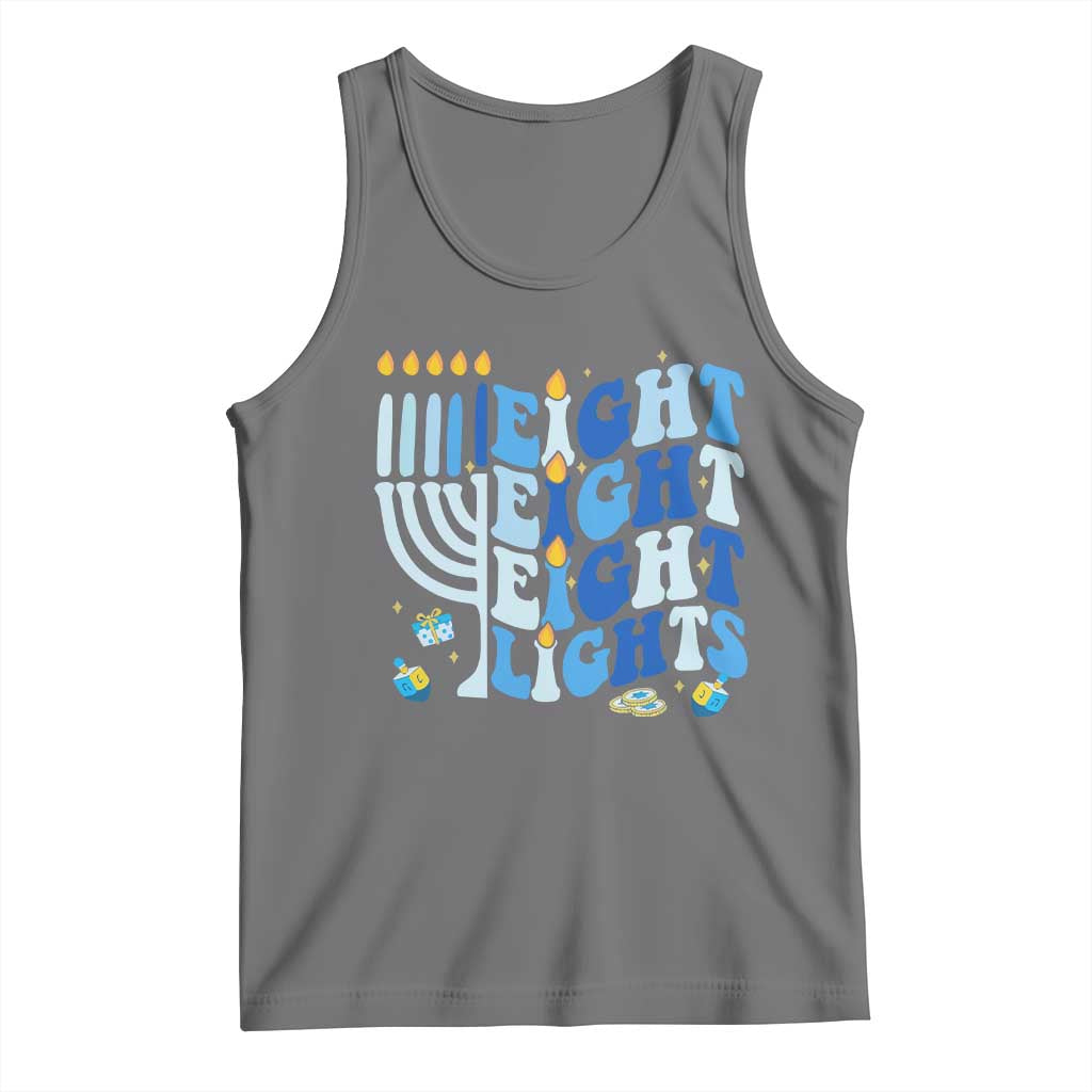 Happy Hanukkah Tank Top Retro Groovy Eight Nights and Eight Lights TS10 Black Heather Print Your Wear